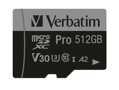Kartë memorie microSDXC Verbatim Pro 512GB, UHS U3 A2, me adapter SD, e zezë