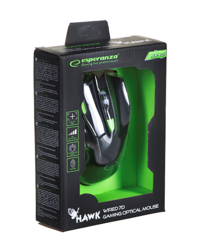 Maus Esperanza EGM401KG, Gaming, USB Type-A, i zi / i gjelbër