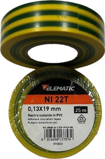 Shirit izolues Elematic NI 22T, 19mm 25m, PVC, verdhë jeshile
