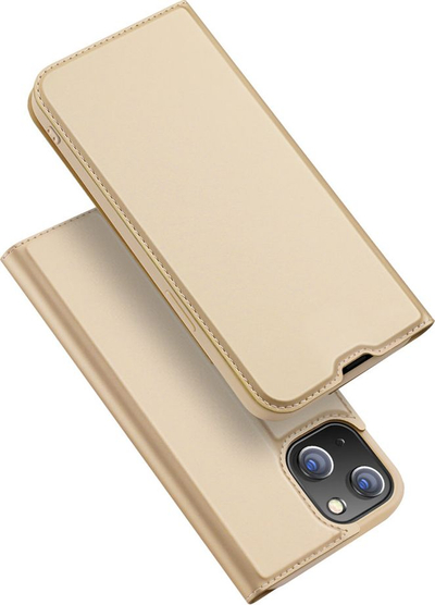 Këllëf me kapak Dux Ducis Skin Pro për iPhone 13 mini, lëkurë ekologjike, xhep për kartë, ngjyrë ari