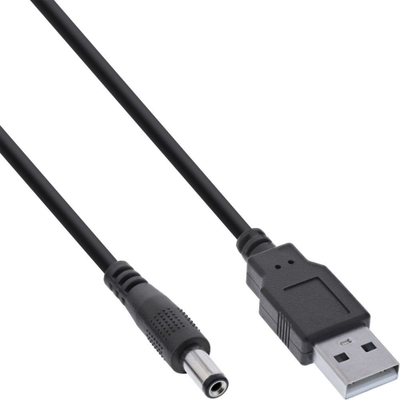 Kabllo furnizimi InLine USB A në DC 5.5x2.5mm, 5V, 15W, e zezë