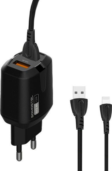 Karikues rrjeti Somostel SMS-B120, 2 porta USB 2.4A, me kabllo Lightning, i zi