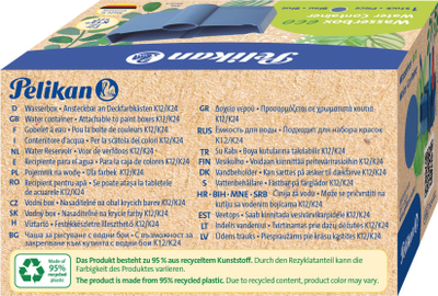 Enë uji Pelikan Water Box Eco K12 K24, plastikë e ricikluar, me vend për furça, blu