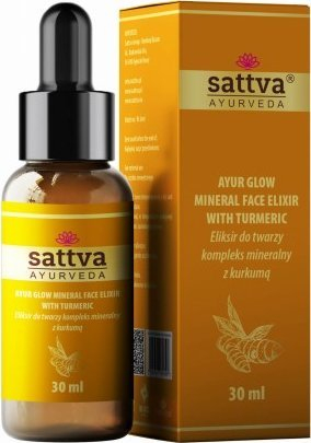 Serum fytyre Sattva Ayurveda Ayur Glow Mineral Face Elixir with Turmeric, 30 ml, me kurkumë, transparent
