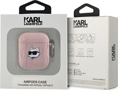 Футрола Karl Lagerfeld PU Embossed Choupette Head за AirPods 1/2, силикон, розова