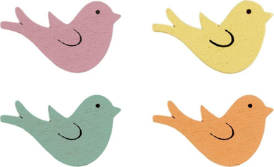 Figura druri për zbukurim Titanum Wooden Pastel Birds, 37x22mm, set me 12 copë, ngjyra pastel shumëngjyrëshe