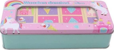 Lojë domino druri Artyk Unicorns, 28 pllaka, kuti metalike, shumëngjyrëshe
