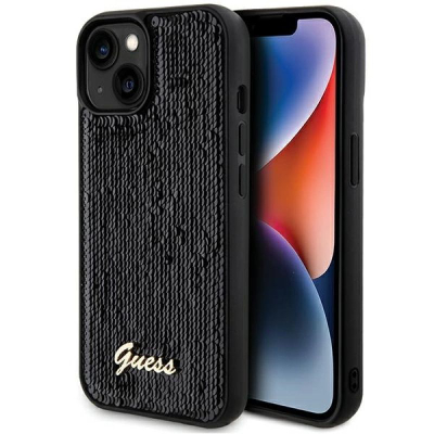 Futollë Guess Sequin Script Metal, për iPhone 14 15 13 6.1", hardcase, e zezë