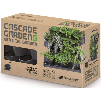 Kopsht vertikal Prosperplast Cascade Garden, me 15 vazo, me sistem ujitje, ngjyrë antracit
