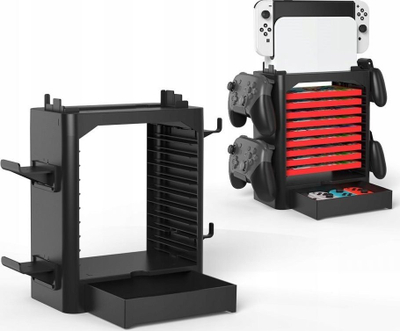 Organizer konsolash JYS NS153 për Nintendo Switch dhe Switch OLED, me hapësira aksesorësh, i zi