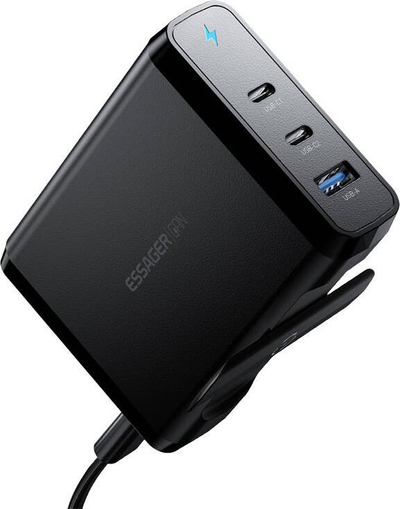 Karikues mure Essager GaN 140W, 2x USB‑C, USB‑A, i zi