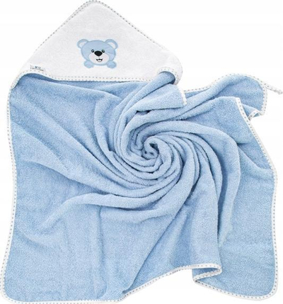 Peshqir me kapuç për bebe Bocioland Bear, 80 x 80 cm, pambuk 100%, blu