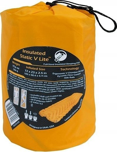Dyshek kampingu Klymit Insulated Static V Lite, super i lehtë, 4 sezone, portokalli