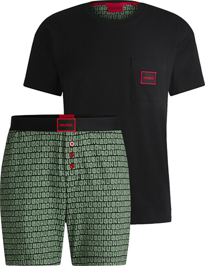 Set pizhama HUGO BOSS MONOGRAM, të zeza/gjelbra