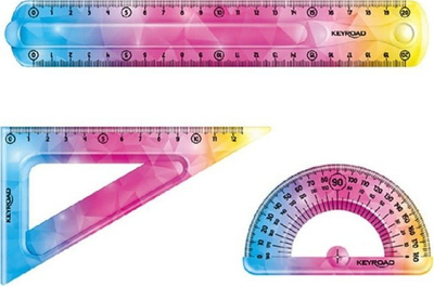 Set gjeometrik Keyroad Rainbow Deco, fleksibël, vizore 20cm trekëndësh 18cm transportuer 10cm, shumëngjyrësh