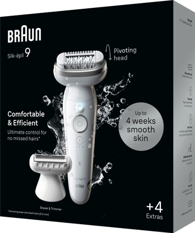 Epilator Braun Silk-épil 9 9-041, kokë e gjerë lëvizëse, pa kabllo, i bardhë