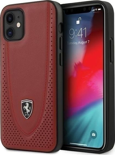 Kapak telefoni Scuderia Ferrari Off Track, për iPhone 12 mini, lëkurë origjinale, e kuqe