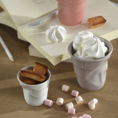 Set filxhanësh espresso Crumpled Coffee Cup, 6 copë, porcelan, të bardha