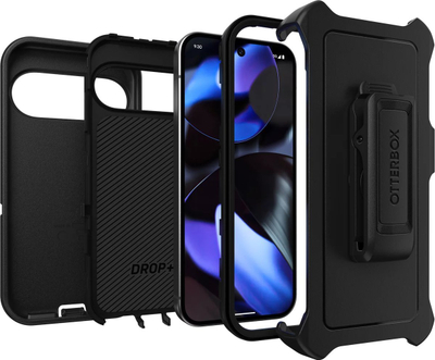 Mbulesë telefoni OtterBox Defender Google Pixel 9 Pro, mbrojtje e fortë, me klips brezi, ngjyrë e zezë