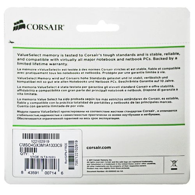 Ram për laptop Corsair CMSO4GX3M1A1333C9, 4GB, DDR3 1333MHz