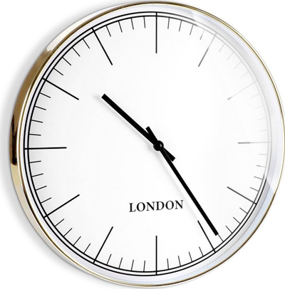 Orë muri London Classic, 50 cm, me cipë të bardhë, akrepa të zinj