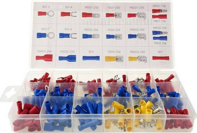 Set konektorësh elektrikë AMiO 02339, 250 copë, për kabllo 0.5–2.5 mm², shumëngjyrësh