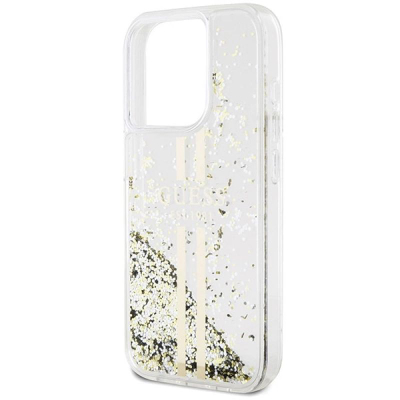 Kapak telefoni Guess Liquid Glitter Gold Stripes, për iPhone 15 Pro Max,transparent