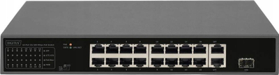 Switch rrjeti PoE Digitus ZUB, 16 porta, 2x uplink Gigabit, metalik