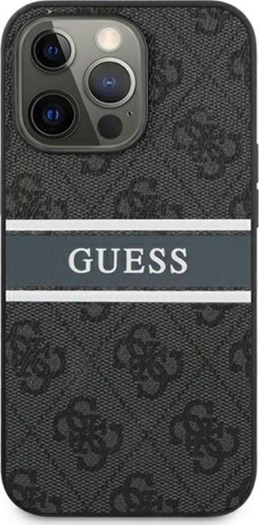 Kapotë telefoni Guess 4G Stripe Logo, për iPhone 13 Pro Max, lëkurë artificiale, gri