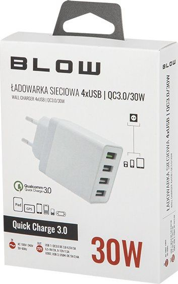 Karikues muri USB Blow 76-007, 4x USB, 30W Quick Charge 3.0, i bardhë