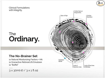 Set The Ordinary, Buffet Multi-Peptide Serum, 30ml; Granactive Retinoid 2% Emulsion, 30ml; Natural Moisturizing Factors + HA, 30ml