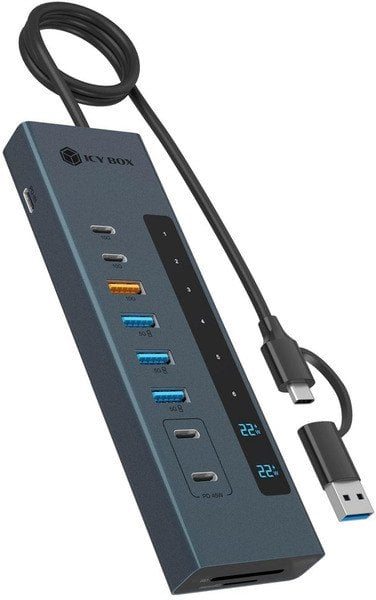 Докинг станица Icy Box IB-HUB1742CR-C2PD, USB C 11 порти, Power Delivery, црна