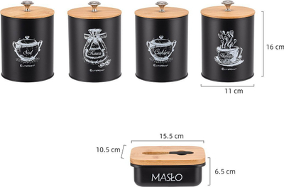 Set enësh kuzhine me enë gjalpi, 4 copë, metal dhe bambu, i zi