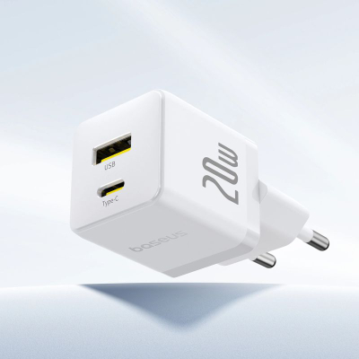 Karikues muri Baseus Palm, 20W, USB-C edhe USB, i bardhë