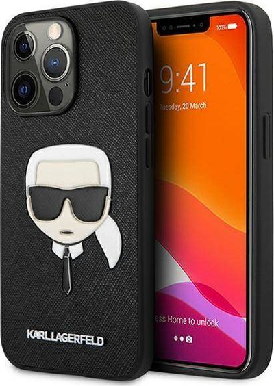Kapak telefoni Karl Lagerfeld PU Saffiano Karl Head, për iPhone 13 Pro, i zi