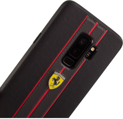 Mbrojtëse telefoni Ferrari Urban për Samsung Galaxy S9 Plus, lëkurë e vërtetë, stil sportiv, e zezë