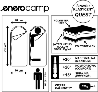 Qese gjumi Enero Camp Quest, 210x70 cm, 2 në 1, jeshile