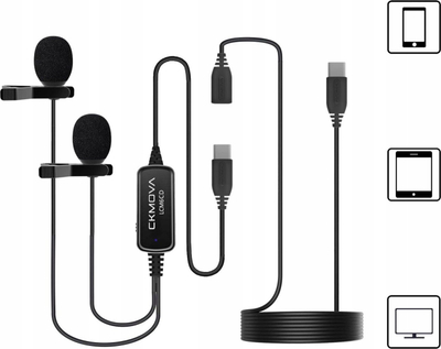 Mикрофон лавалир CKMOVA LCM6CD, двоен, USB C, 6m, црн