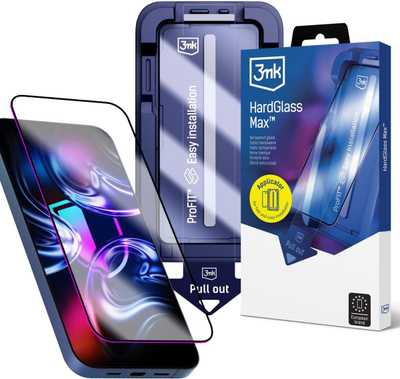 Xham mbrojtës 3MK HardGlass Max për iPhone 14 Pro, me aplikues, i tejdukshëm