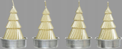 Set qirinj dekorativë Feeric Christmas, formë bredhi, 4 copë, ngjyrë ari me shkëlqim