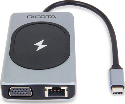 HUB USB Dicota USB C 10 në 1, 4K, PD 100W, argjendtë e zi