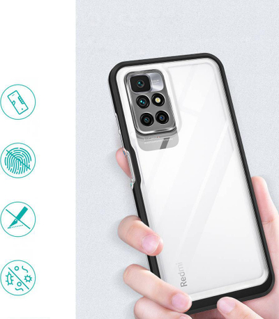 Kapak 3n1 për telefon Xiaomi Redmi 10, transparent, me kornizë antirrëshqitëse, i zi