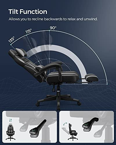 Karrige gaming rrotulluese Songmics, me mbajtëse këmbësh, jastëkë ergonomikë, e zezë me gri