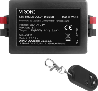 Rregullator LED Orno WD-1, 12-24V DC, me telekomandë RF, i zi