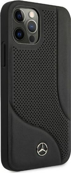 Mbrojtëse telefoni Mercedes-Benz Hard Case, për iPhone 12 Pro Max, lëkurë natyrale, e zezë