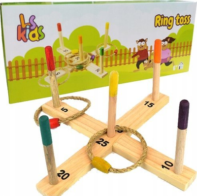 Lojë hedhjeje PRO Wooden Cross Throw Set, dru i natyrshëm, me unaza litari, shumëngjyrëshe
