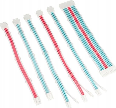 Set kabllosh zgjatëse ATX 24 pin Kolink Core Adept, 35cm, të endura, të bardha blu rozë