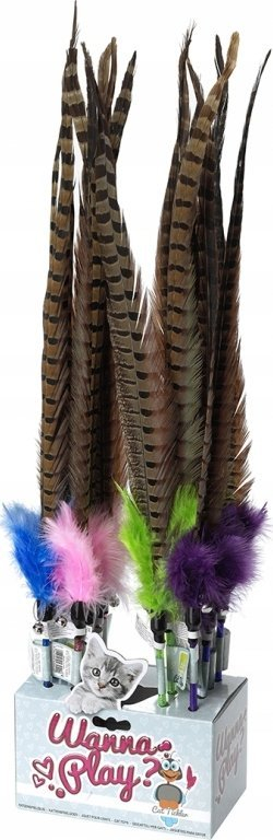 Lodër për mace Ebi Bird Feather, shkop loje 40 cm, me pupla shumëngjyrëshe