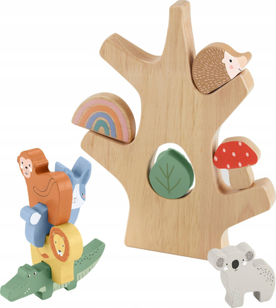 Lodër druri Fisher-Price Balance Tree, 10 copa, aktivitet për grumbullim, shumëngjyrëshe