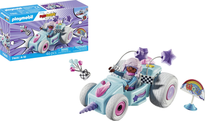 Lodër Playmobil Racing Kart Unicorn 71635, makinë me tërheqje, shumëngjyrëshe